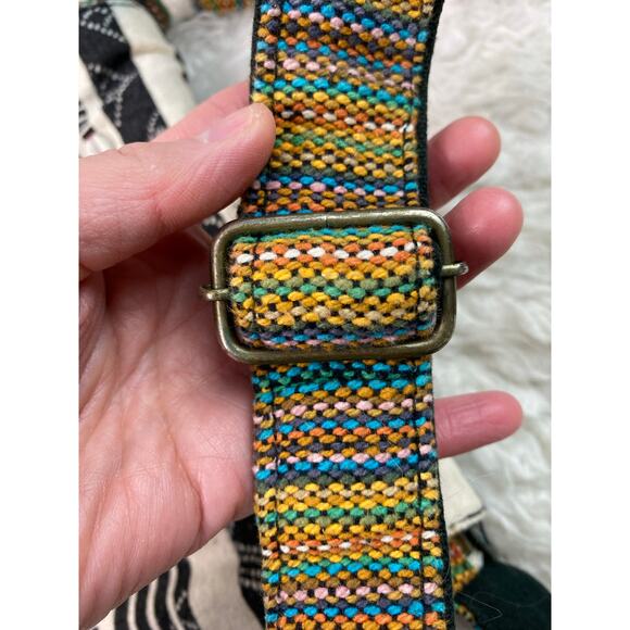 Catori Black White Striped Embellished Canvas Crossbody Boho Bag - Picture 2 of 8